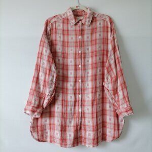 Max Studio Women's Red White Roll Tab Sleeve Flannel Plaid Button Up Shirt Sz S